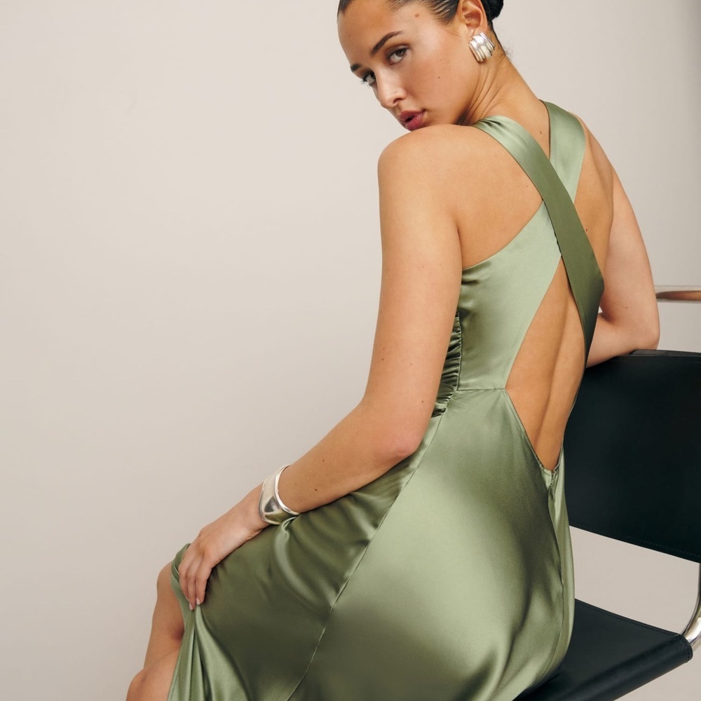 Reformation Casette Silk Dress, Artichoke Color New With Tags - Picture 3 of 7